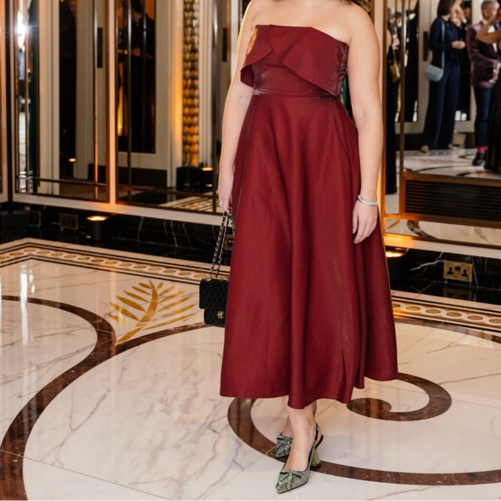 Sau Lee gorgeous satin dress in dark red formal